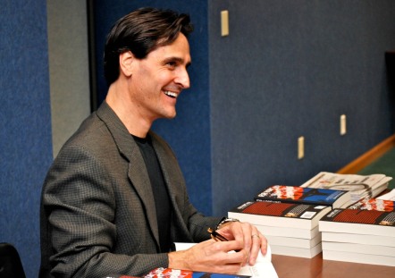 David signing books